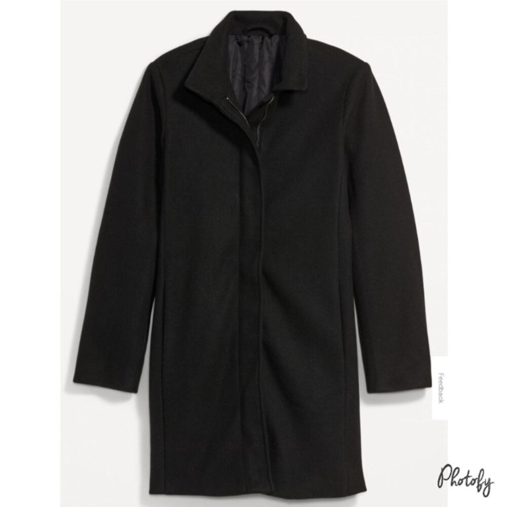 Old navy black soft brushed funnel neck coat - Picture 6 of 11